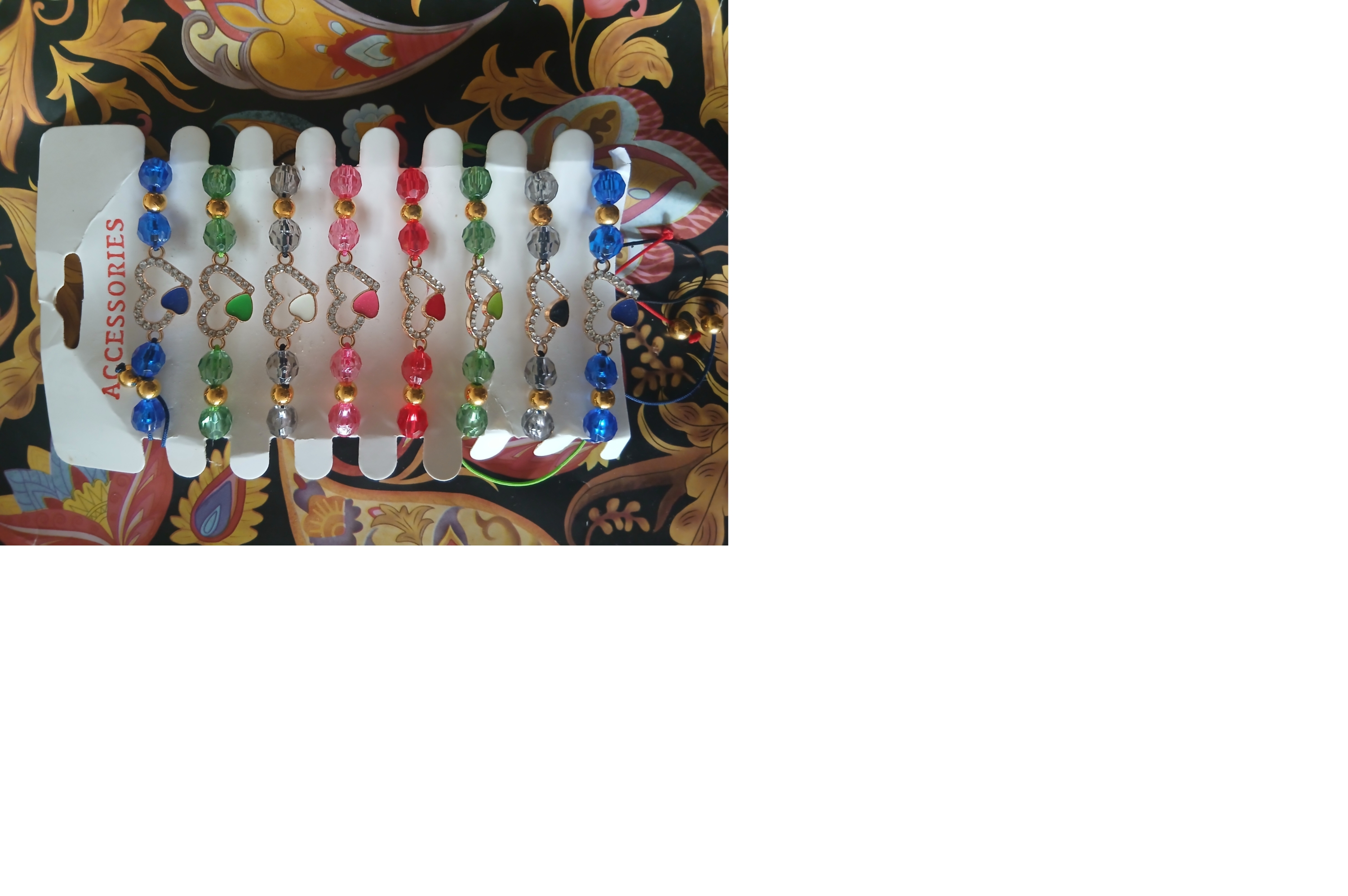 دستبند  قلب کشویی مهره تراش دار و‌مروارید اندازه  ۷ سانت