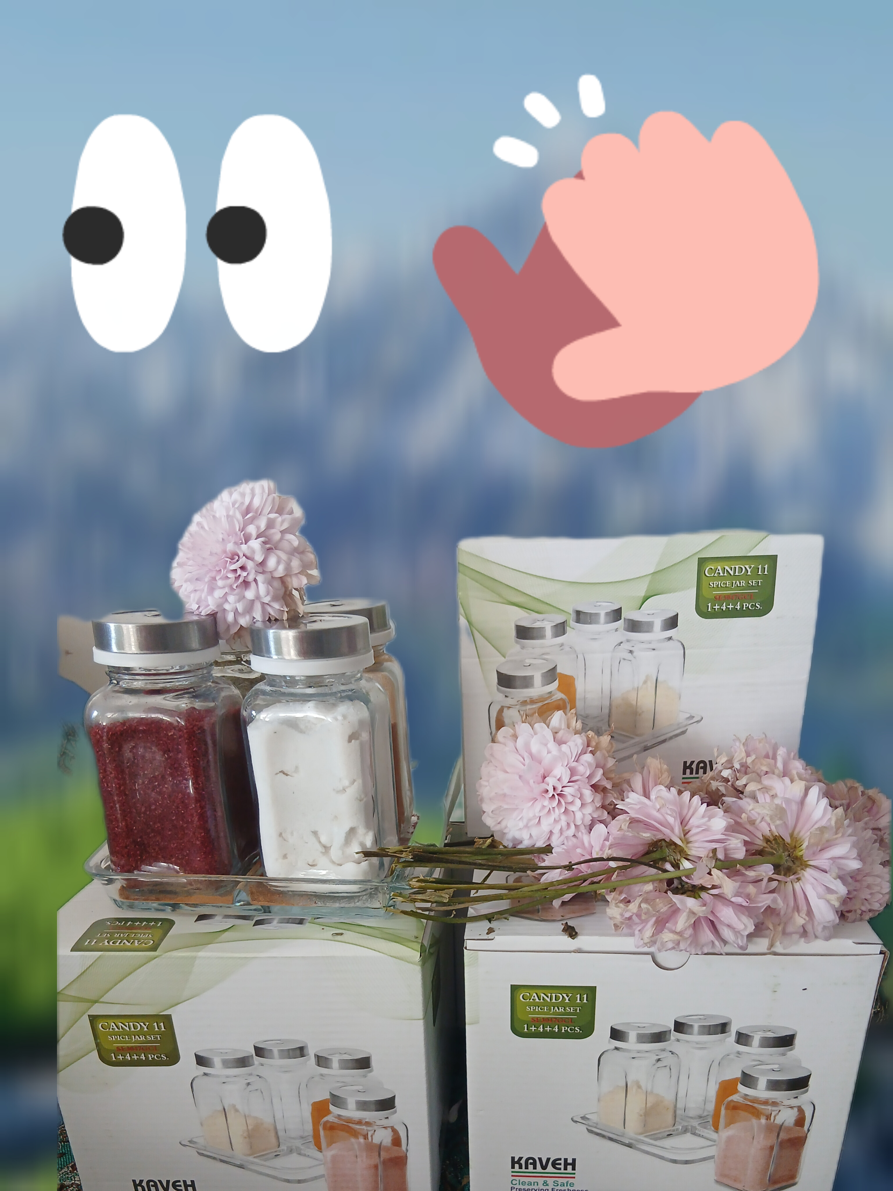 جا ادویه ای 4 عددی همراه با سینی ،شیشه ای،  ابعاد طول 11سانت در 5س.