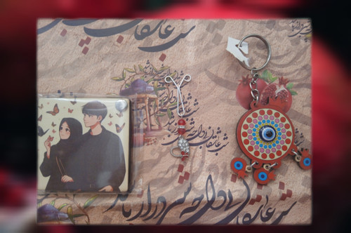 ست یلدایی 3 تیکه، آینه ، جا کلیدی ، گیره روسری قلبی