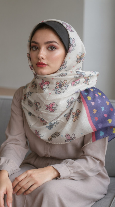 شال نقابدار دخترانه، ، طرحدار نخی، سایز 150س در 50س